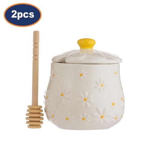 Ceramic honey pot wooden - pot,