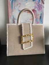 Kassandre Paris Large Beige Suede Boucle Split Cow Leather Handbag RRP £250