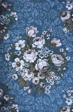 Lovely Vtg 1960s Linen Union Big Floral Print Interiors fabric French Navy Taupe