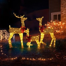 3-Piece Lighted Christmas Reindeer Family Set Outdoor Decorations, Weather Proof