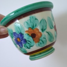Vintage Cerart Monaco Flowers Green Blue Orange Ceramic Plant Pot 60s 70s