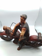 Folk Art Sculpture Of A Man On Motorbike Vintage 1937 Harley