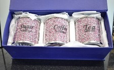 Crushed Diamond PINK Diamante Tea Coffee Sugar Canisters Jars Organiser Containe