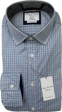 T.M. Lewin Fitted Shirt 15.5/34.5 BNWT Blue Check John Francomb Long Sleeve New