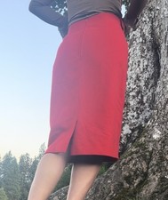 Louis Feraud German Made Wool Skirt UK 10 Pencil Red