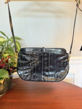 Vtg FJM GENUINE EEL SKIN Black