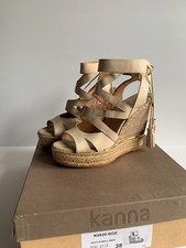 Kanna cream wedge shoes 38 5 VGC espadrille heels strappy lace up gold summer