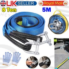 8T 16' 5M Tow Rope Heavy Duty Towing Pull Strap Road Recovery Two Shackles Chain