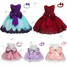 Girls Flower Bridesmaid Dress Baby Kid Party Lace Bow Wedding Dresses Princess