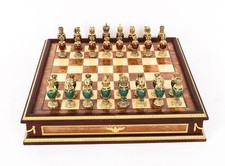 Antique Faberge Walnut Amboyna & Malachite Chess Set 20th C