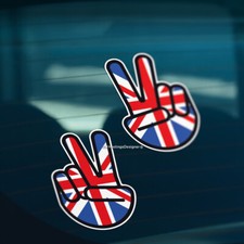 2x UNION JACK VICTORY PEACE HAND V Sign Car Window Bumper Vinyl Decal Stickers
