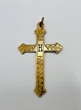 Antique Large 9ct Gold Cross Gothic Hellenic Greek Orthodox Ornate Engraved