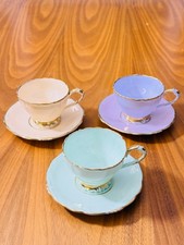 Vintage Paragon Pastel Set of 3 Cups Sets – Lilac, Aqua & Ivory –Double Warrant