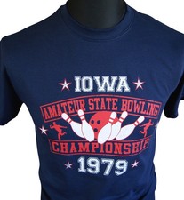Kingpin Iowa Bowling Championship 1979 T Shirt Retro Movie Ten Pin Blue