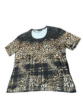 Samoon Gerry Weber Animal Print Blouse Size 16 Short Sleeve Scoop Neck T-shirt