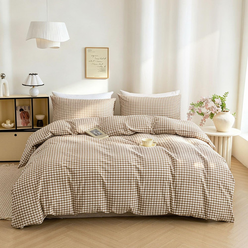 Tan gingham duvet - gingham,