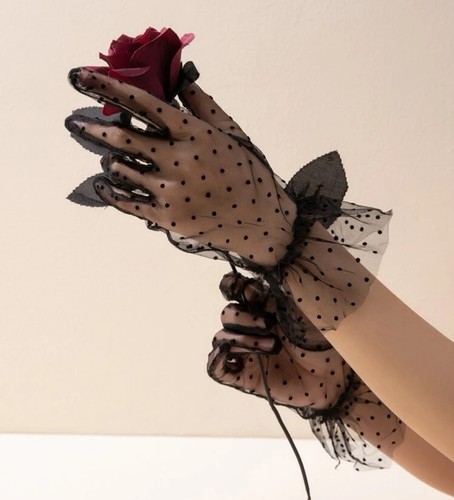 Lace short gloves ruffle trim - gloves,