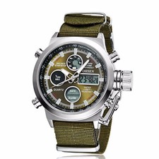 OHSEN Men's Sports Military Watch Analog Digital Quartz Nylon Canvas Wristwatch