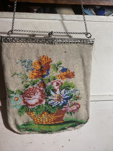 Antique beaded bag floral - antique,