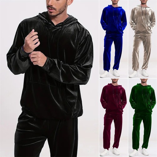 Men solid velvet tracksuit - solid, 2