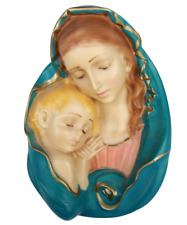 Hand Painted Madonna & Child Resin Moulded Plaque Wall Hanging 20cm Tall
