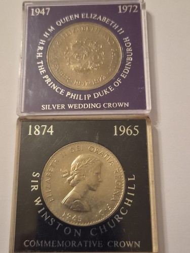 Two commemorative crowns qe - commemorative, crowns.