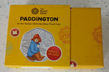 Paddington Bear At The Station Silver Proof Coloured 50p 2018, Boxed  MINT