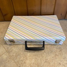 Vintage Cassette Storage Carry Case White Multicoloured Stripes Holds 32 Tapes