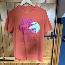 Nike WORLD TOUR Shirt Medium Orange Embossed Pink Double-Sided Oregon ~READ~