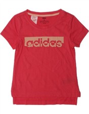 ADIDAS Girls Graphic T-Shirt Top 9-10 Years Small Pink Cotton AE04