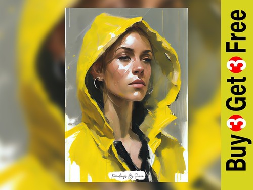Bold yellow hooded portrait - bold,