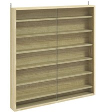HOMCOM 7-Tier Wall Display Cabinet w/ Shelves Glass Doors, Oak