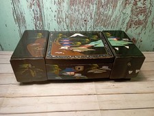 Vintage 1950s Japanese Black Lacquered Jewellery Music Box Plays  "Swan Lake"