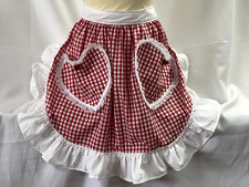 RETRO VINTAGE 50s STYLE HALF APRON / 2 LACE TRIMMED HEART SHAPED POCKETS - RED