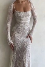 Long House Of--CB Artemis Dress White Lace Maxi Dress With Removable Sleeves new