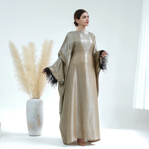 Gold metallic butterfly abaya - gold,