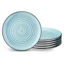 vancasso 7.5 inch Blue Stoneware Dessert Plate Set of 6 Serving Plate Plates Set