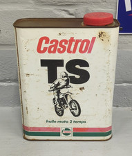 Vintage French Rare Castrol TS 2 Stroke Oil Can / Tin 2 Litres Used Empty