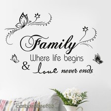 Family Wall Stickers Quote Art Decal Mural Paper Butterfly Vines Home Decoration