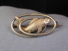 CHESTER STERLING SILVER FISH FISHING CHARLES HORNER ANTIQUE PIN BROOCH 1903