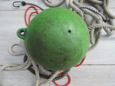 Old Tombuoy marine nautical boat green buoy & asstd rope lengths galvanised hook