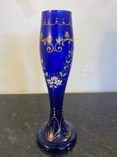 Cobalt blue enamel glass vase - glass,