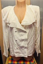 Sensations Double Breasted Silk Shirt Cream Shoulder Pads Size 14 VGC 1980s