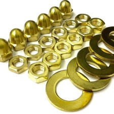 SOLID BRASS FULL NUTS , HALF, DOME NUTS, FLAT FORM A & B WASHERS, CUP WASHERS