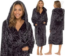 LADIES DRESSING GOWN SOFT & COSY HOODED SHIMMER FLEECE ROBE Sizes 8 - 22 