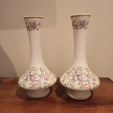 2x Pair Of Ceramica Ibis Vases Aveiro Portugal with Flowers Vintage