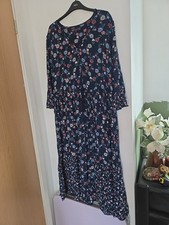Marks Spencer Size 14 Navy Blue Floral Dress Maxi Bell V-neck Cord Tie Boho