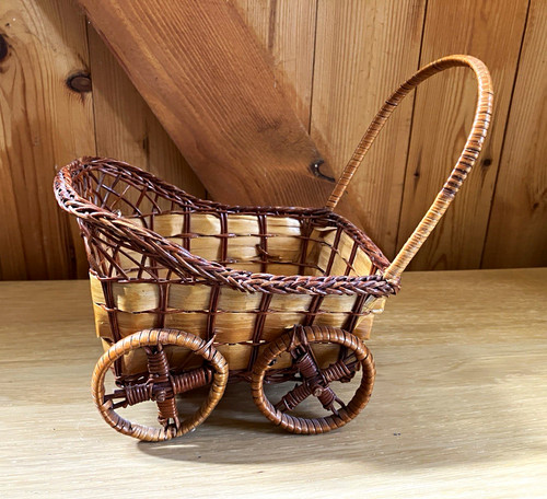 Vintage wicker miniature pram - vintage,