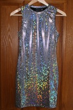 ASOS Racer Front Holographic Silver Tank Mini Dress (UK 8)