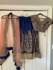 Blue Pink Gold Bandhani